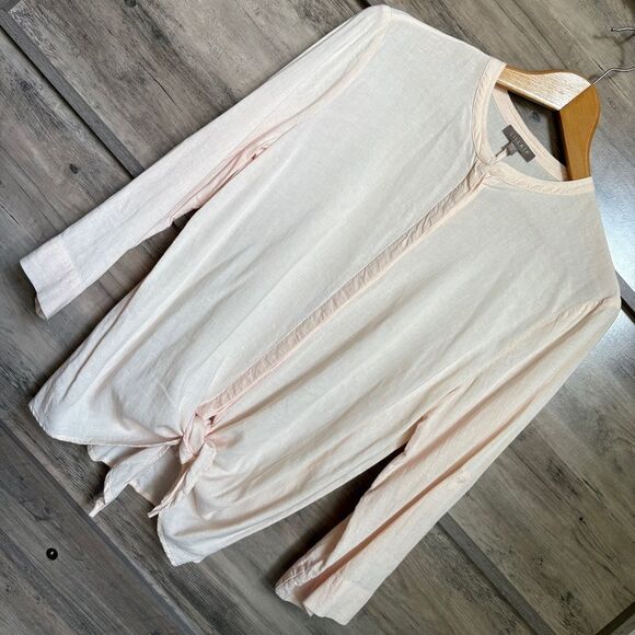 Lilla P Pale Pink Tie Front Button Down Blouse 20% Linen Women's M great preworn - Picture 10 of 11